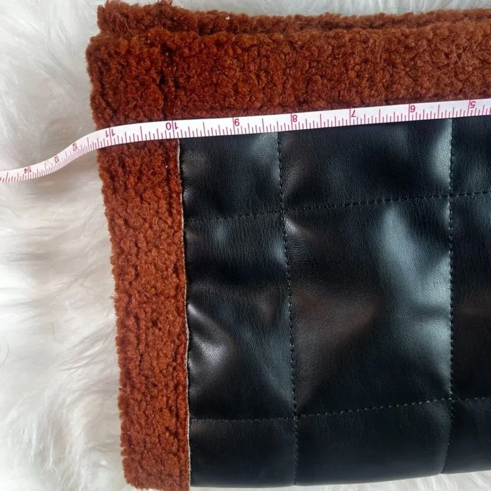 Nasty Gal Black & Brown Sherpa Faux Leather Clutch NWT - Picture 6 of 8